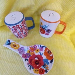 Pioneer Woman salt and pepper shakers and spoon rest